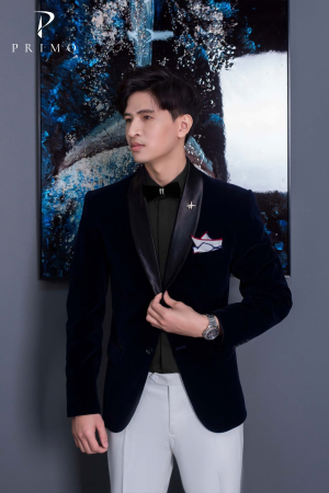 Bộ Suit Nam 2 Cúc Cao Cấp Primo – Nhung Xanh Đen