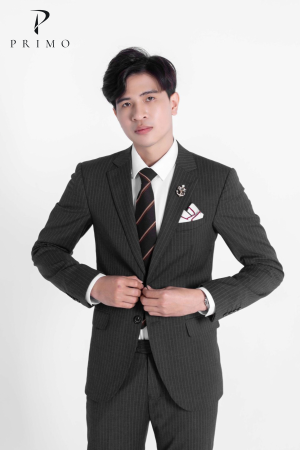 Bộ Suit Nam 2 Cúc Cao Cấp Primo – Kẻ Sọc Ghi